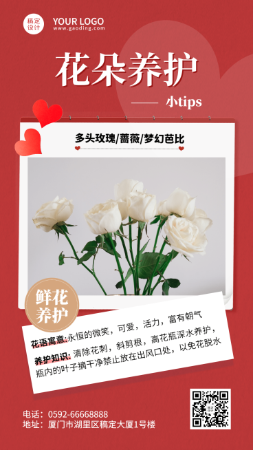鲜花养护知识科普简约风手机海报预览效果