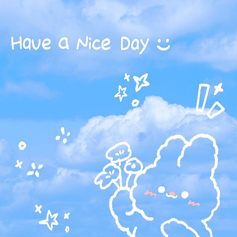 云朵天空手绘可爱兔子晒图晒照plog模板
