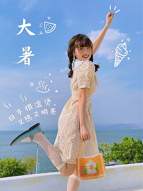 夏日节气大暑自拍分享简约风plog模板