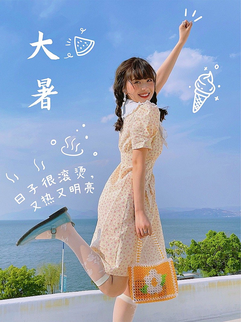 夏日节气大暑自拍分享简约风plog模板