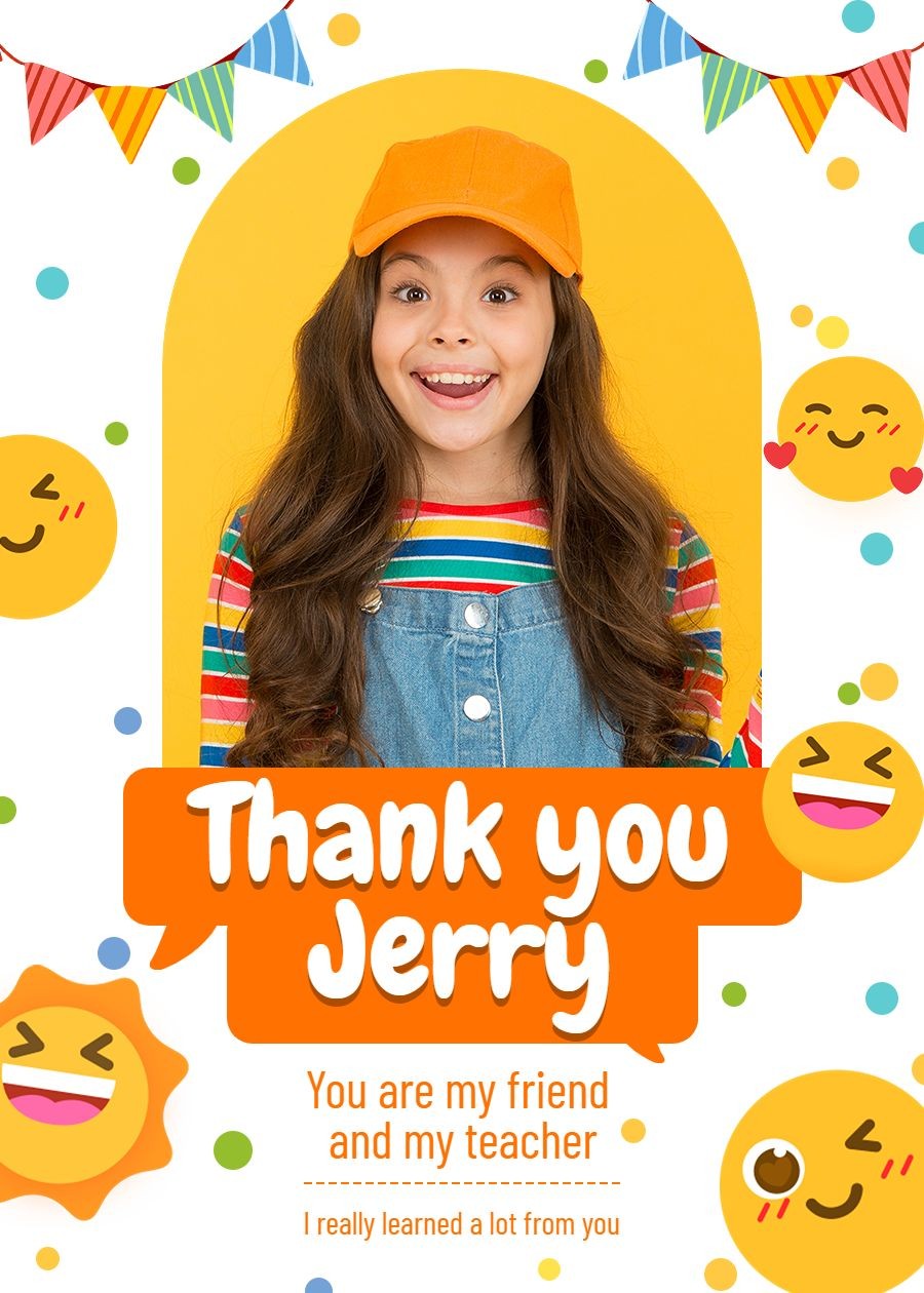 Simple Smile Emoji Decorate Thank Friend Card