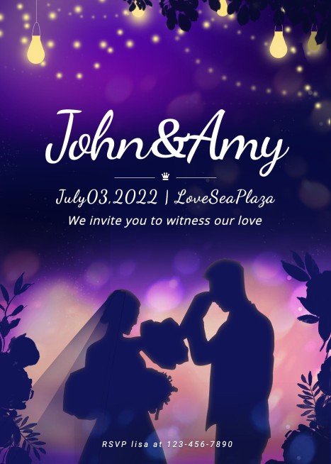 Simple Hand Painted Light Silhouette  Wedding invitation letter预览效果