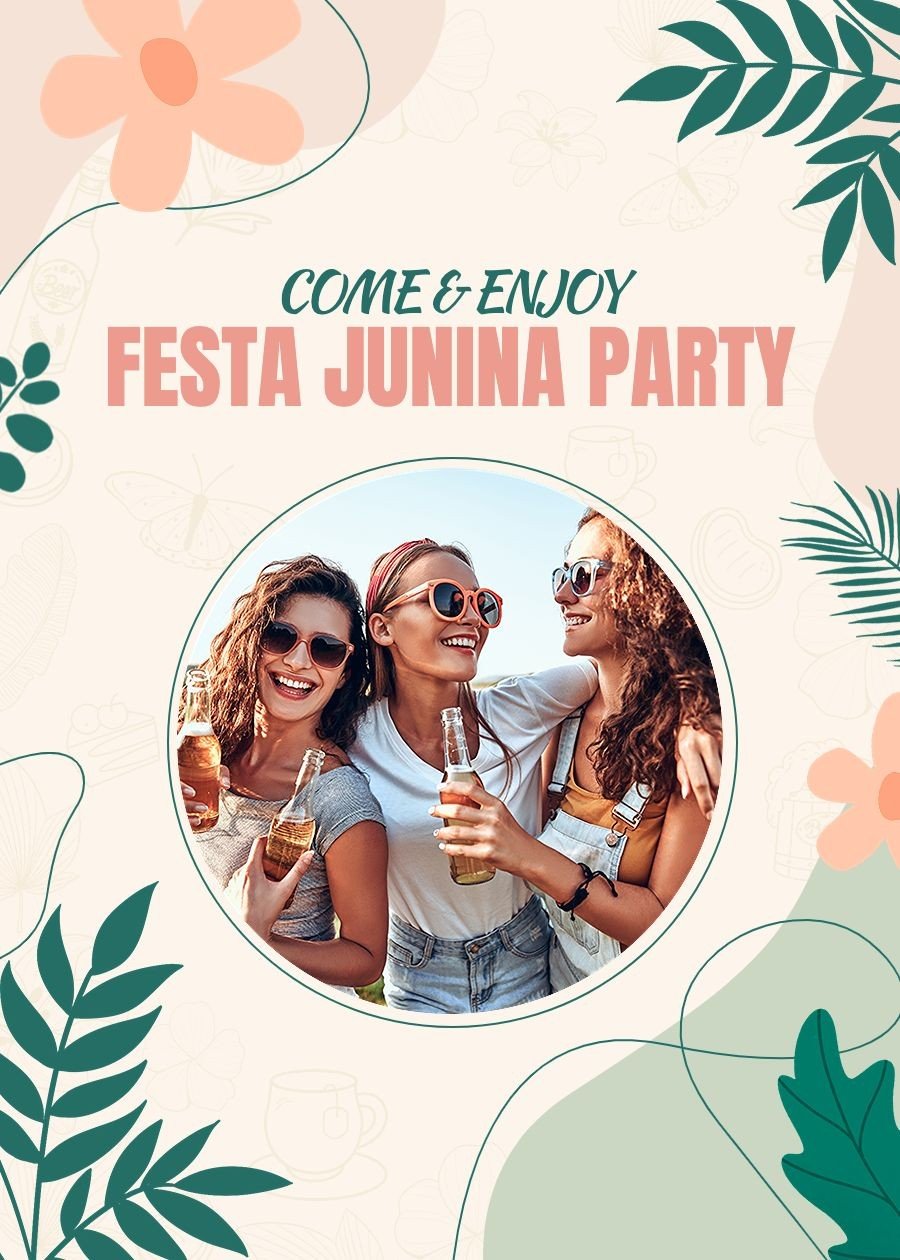 Fresh Green Leaves Decorate Festa Junina Card Girls Celebrate Greeting Card