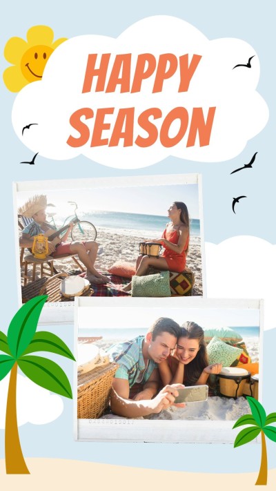 Cartoon Seaside Scene Moment Record Instagram story
