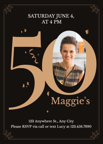 Simple Gold Geometry Frame Birthday Invitation letter