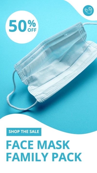 Blue Color Block Home Medical Face Mask Sale Promo Discount Ecommerce Story