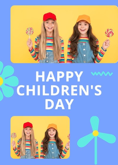 Hand Painted Flowers Decorate Girls American Children's day Card