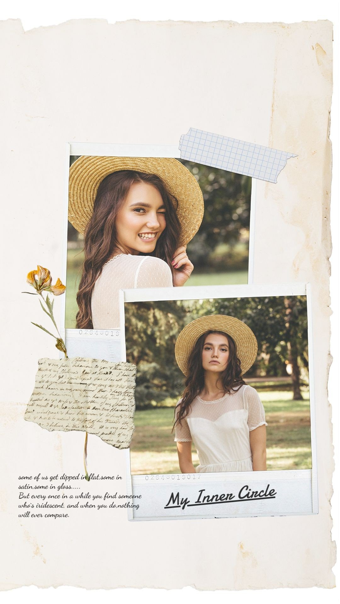 Literary Paper Tearing Style Hat Woman Summer Record Instagram Story
