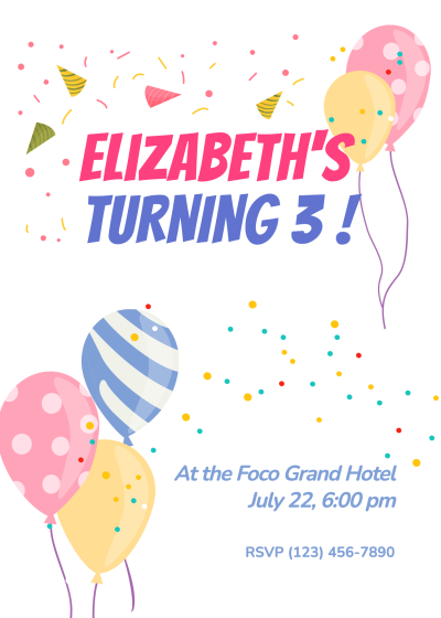 Simple Cute Cartoon Ballon Element Birthday Invitation Letter
