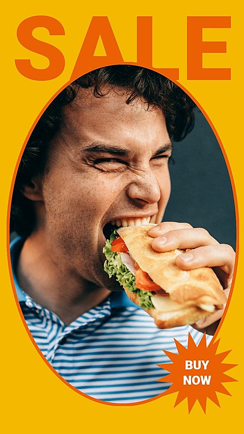 Yellow Background Ellipse Man Eat Delicious Food Simple Style Foreign Cuisine Publicity Instagram Story