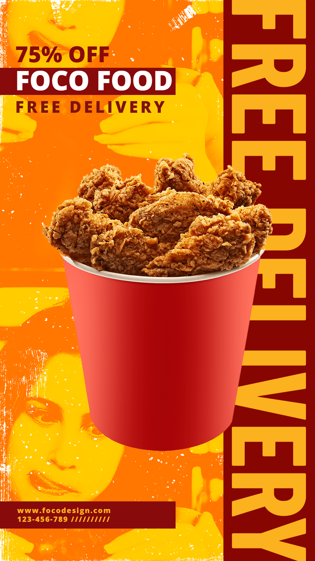 Fried Chicken Fast Food Free Delivery Discount Promo Print Advertising Ecommerce Story预览效果