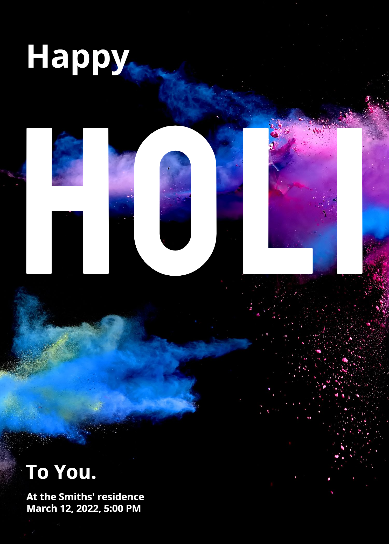 Neon Style Holi Festival Celebrate Party Tyesetting Invitation Letter