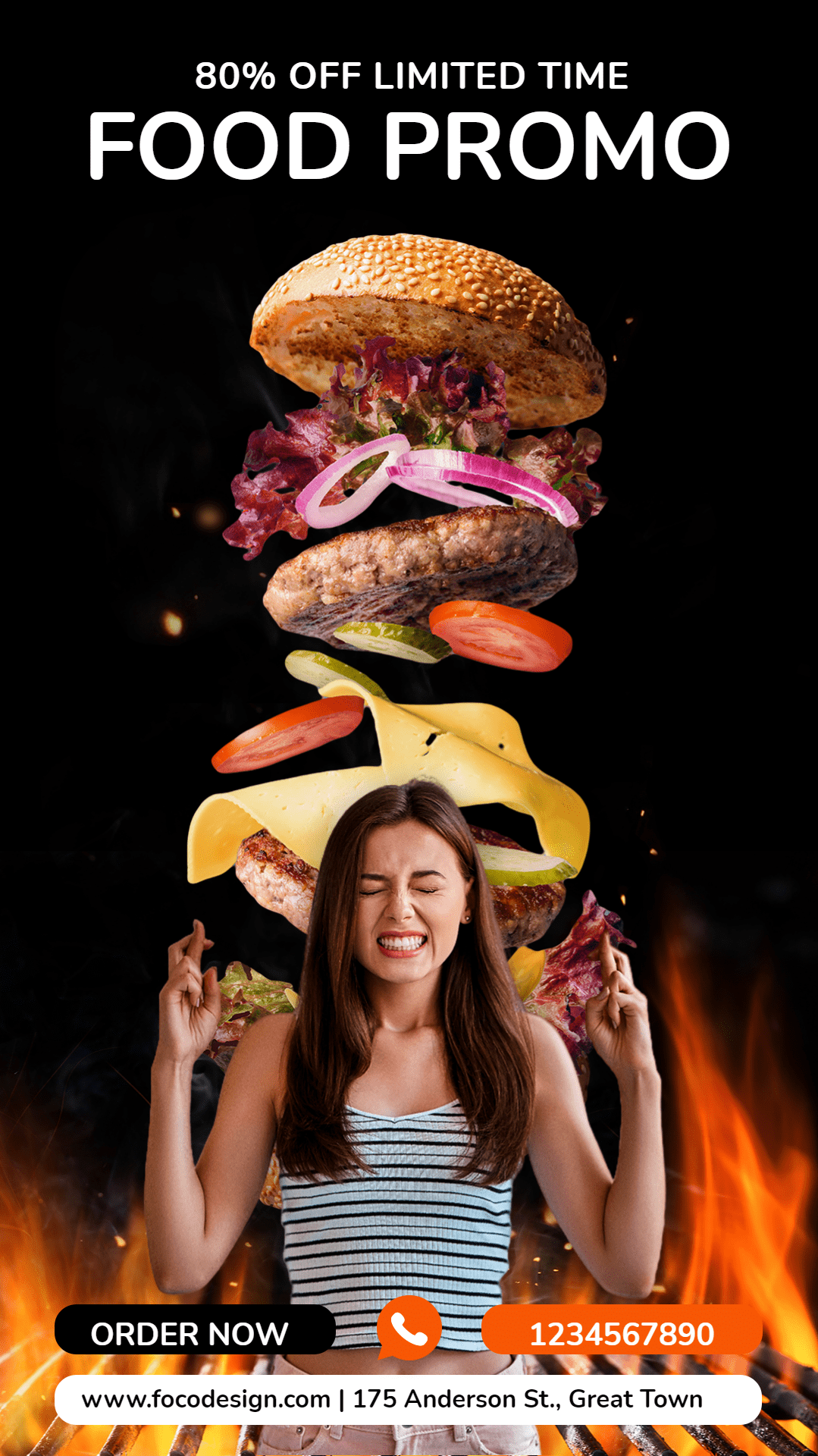 Burger Fast Food Discount Sale Promo Creative Campaign Ecommerce Story预览效果