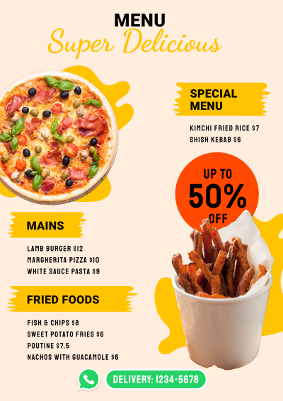 Fast Food Products Display Menu