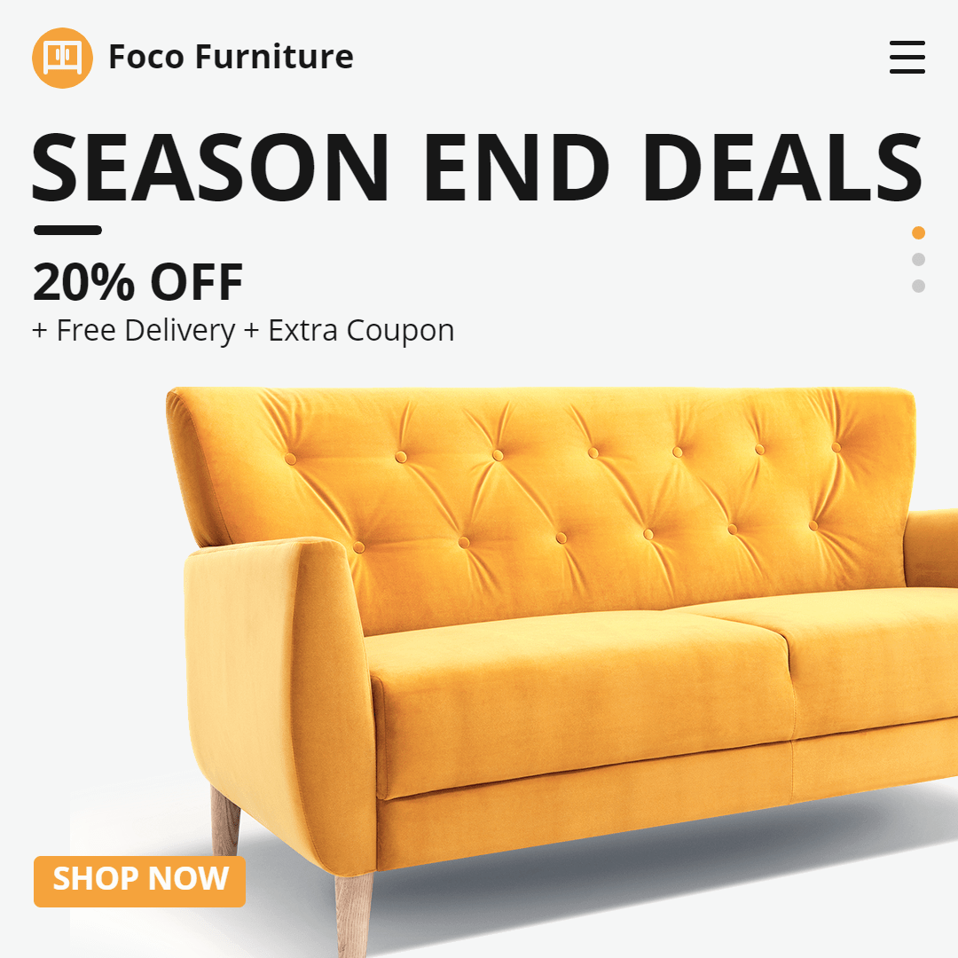 Simple Home Decorate Furniture Yellow Sofa Display Ecommerce Product Image