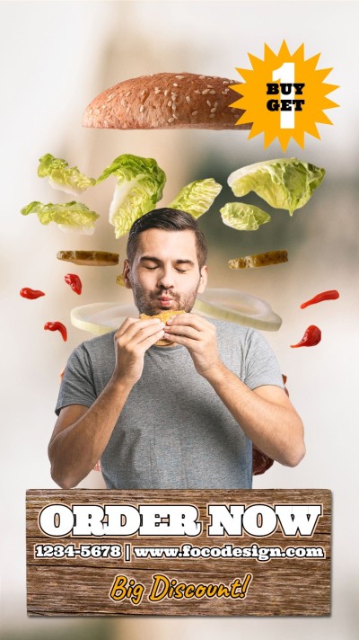 Burger Fast Food Buy One Get One Discount Sale Promo Creative Campaign Ecommerce Story