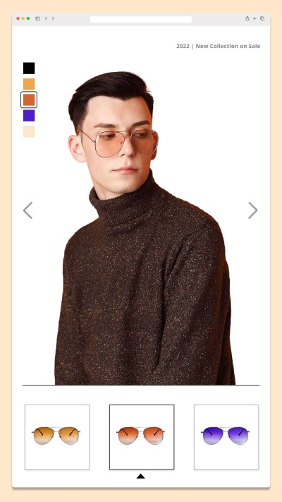 Men's Sunglasses Fashion New Product Arrival Color Options Display Website Interface Simulation Ecommerce Story