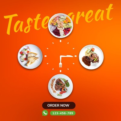 Steak Fish and Salad Healthy Light Meals Food Delivery Creative Clock Simulation Ecommerce Product Image
