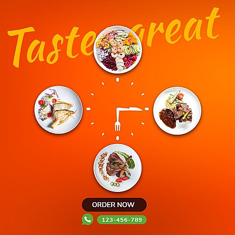Steak Fish and Salad Healthy Light Meals Food Delivery Creative Clock Simulation Ecommerce Product Image