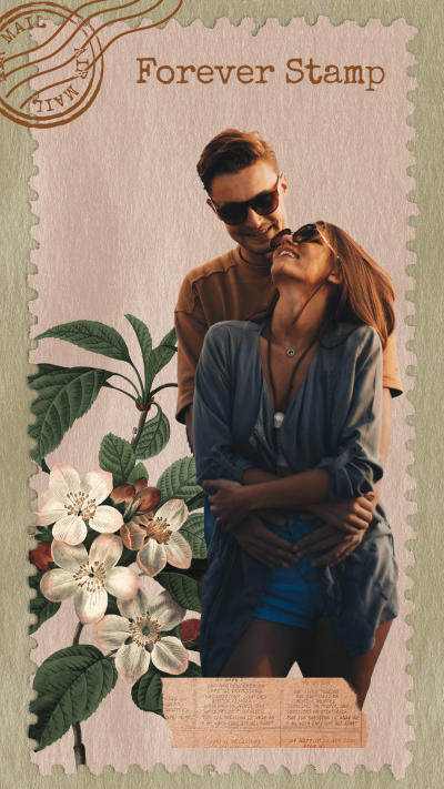 Retro Style Travel Couple Photo Stamp Instagram Story