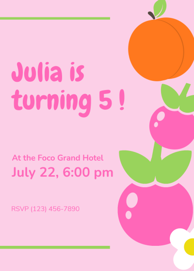 Cute Style Fruits Element Birthday invitation letter