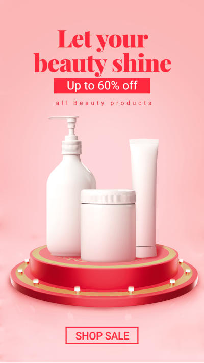 Red Line Rectangle Element Simple Beauty Cosmetics Promotion Ecommerce Story