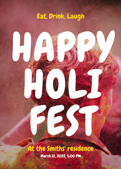 Simple Man Back Holi Festival Celebrate Party Invitation Letter