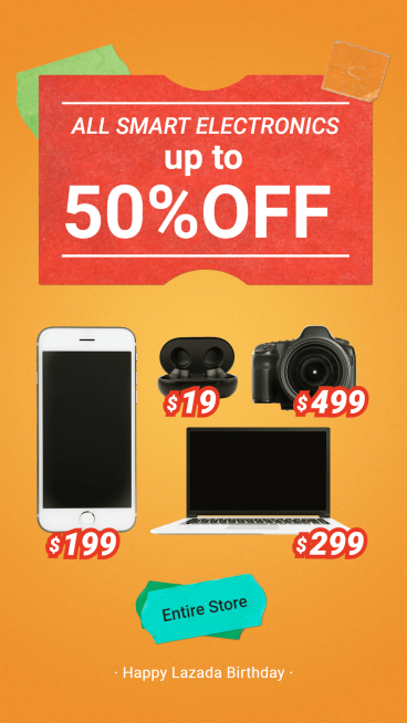 Lazada Birthday Sale Smart Electronics Promotion Ecommerce Story预览效果