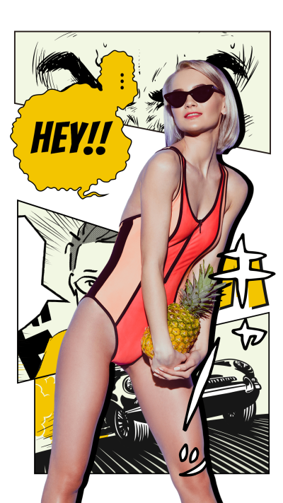 Cartoon Background Swimsuit Woman Instagram Story