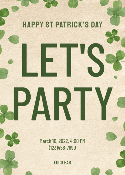 Minimalist Clover Saint Patrick's Day Celebrate Party Invitation Letter