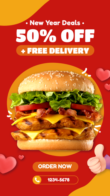 Creative Burger New Year Discount Ecommerce Story预览效果