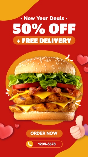 Creative Burger New Year Discount Ecommerce Story