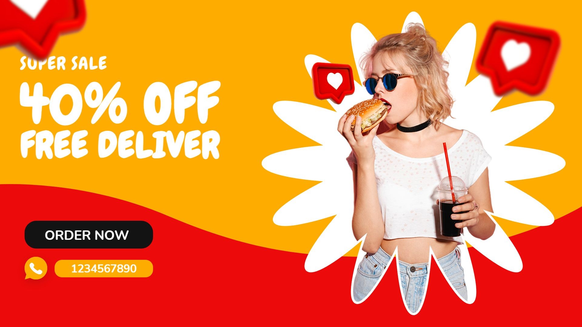 Fast Food Delivery Social Media Icon Discount Promotion Ecommerce Banner