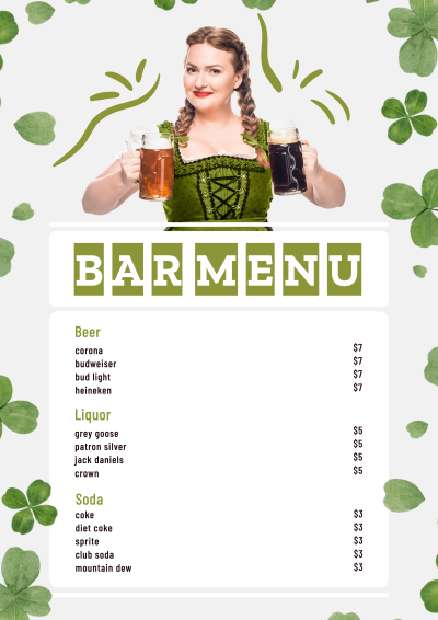 St. Patrick's Day Pub and Bar Beers New Drinks Menu
