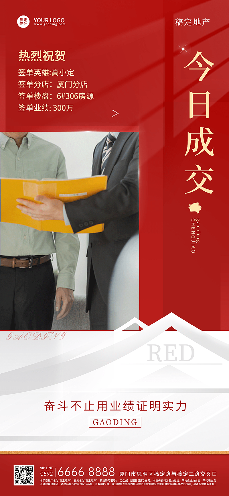 房地产业绩表彰喜报喜庆海报