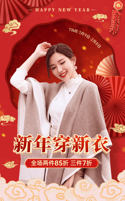 喜庆年货节服装女装海报预览效果