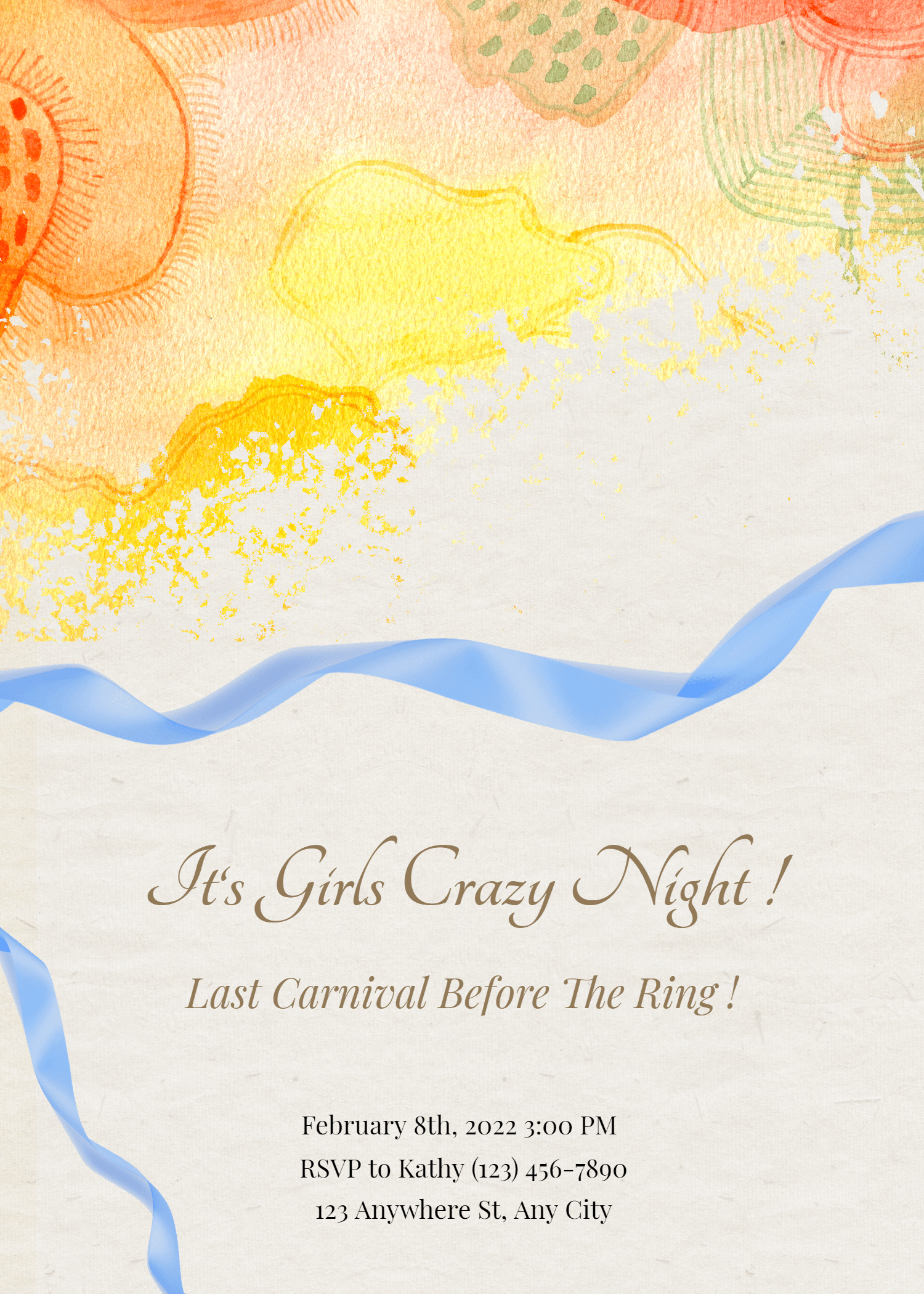 Watercolor Style Element Girl's night invitation letter