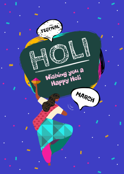 Fashion Cartoon Style Dialog Box Element Holi festival Greeting Card