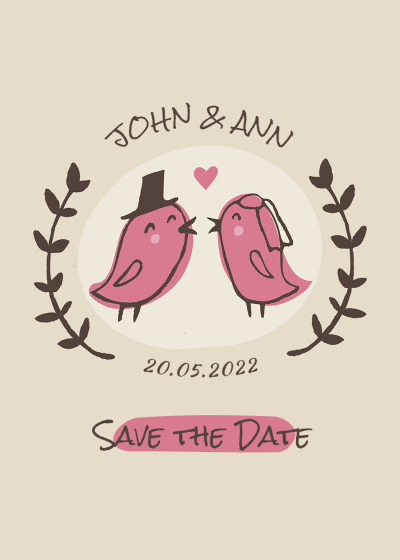 Simple Cute Style Cartoon Color Block Element Wedding Greeting Card