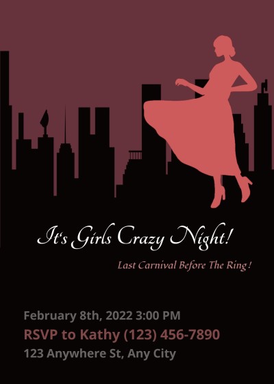 Luxury Retro Style Sihouettes Girl's Crazy night Invitation Letter
