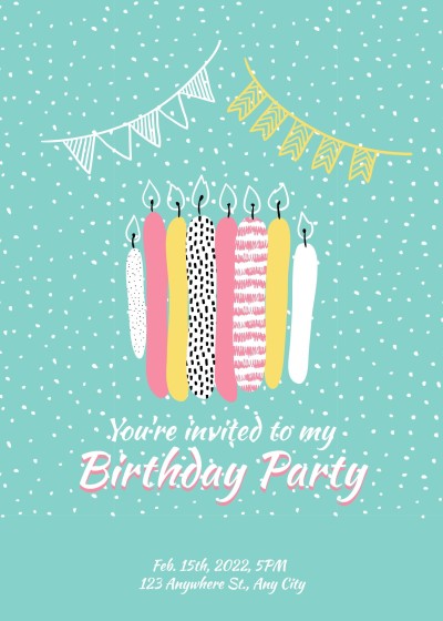Simple Style Hand Painted Candles Birthday Party Invitation Letter