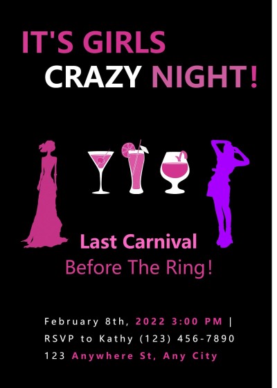 Simple Fashion Pink Color Text Girl's crazy night invitation Letter