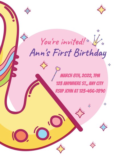 Simple Cute Style Cartoon Horn Element Birthday Party Invitation Letter