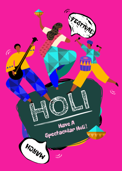 Fashion Style Cartoon Dance People Holi festival Greeting Card