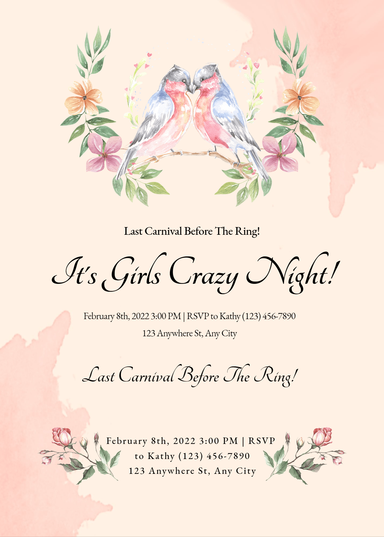 Hand Painted Style Leaf Element Girl's night Invitation letter