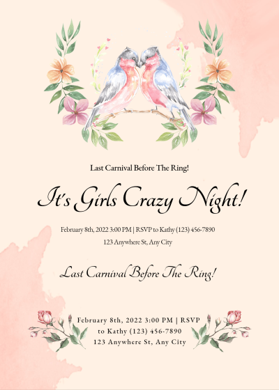 Hand Painted Style Leaf Element Girl's night Invitation letter