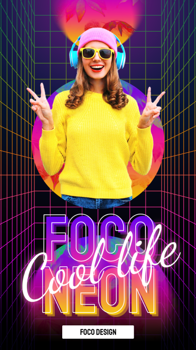 Neon Lights Theme Background Woman Character Matting Instagram Story