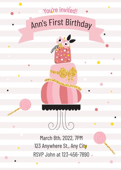 Simple Cute Style Pink Silk Ribbon Element Birthday Party Invitation Letter