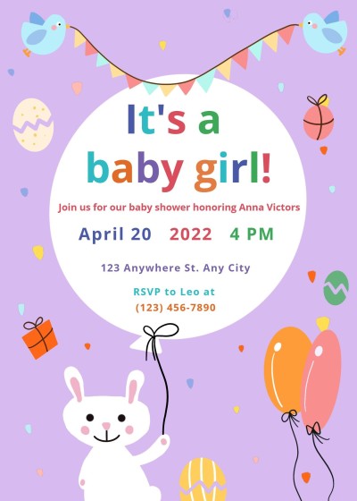 Cute Cartoon Rabbit Baby shower invitation Letter
