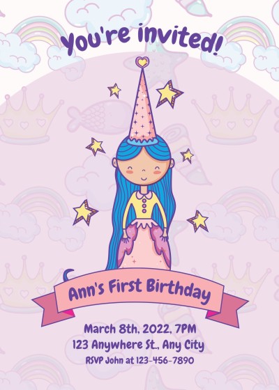 Simple Cute Cartoon Smile Girl Birthday party Invitation Letter
